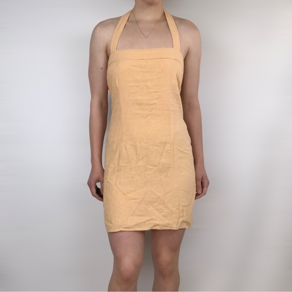 NEW Abercrombie and Fitch Halter Linen Smocked Mini Dress Orange Size M - Picture 2 of 11